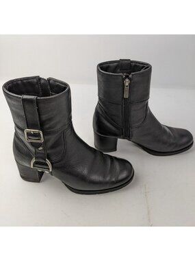 HARLEY DAVIDSON Sadie 84068 Mid Boots Black Side Zip Harness Women Shoes Sz 5.5